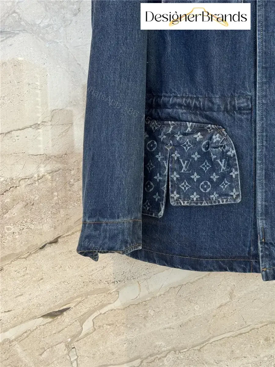 View 5 of Dark Indigo Denim Explorer Jacket: Monogram Detail, Structured Style