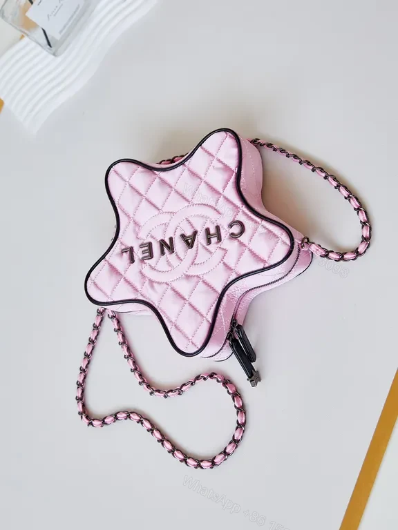 View 7 of Chanel-Inspired Star Shaped Pink Quilted Crossbody Bag
