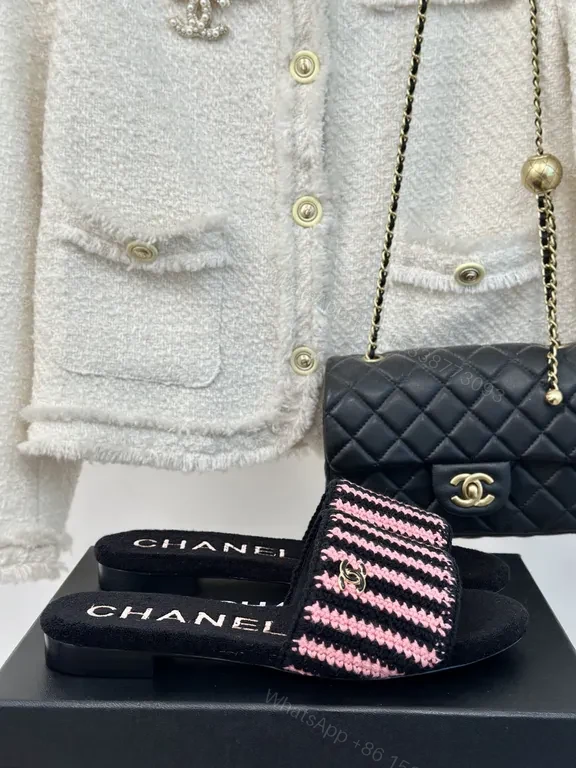 View 2 of BouclÃ© Stripe Chanel-Inspired Slip-Ons: Luxe Comfort Slides