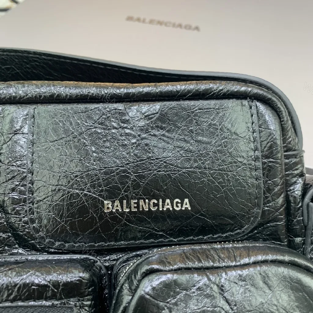 View 5 of Textured Leather Crossbody: Balenciaga-Inspired, City-Chic, Multi-Pocket Crossbody Bag
