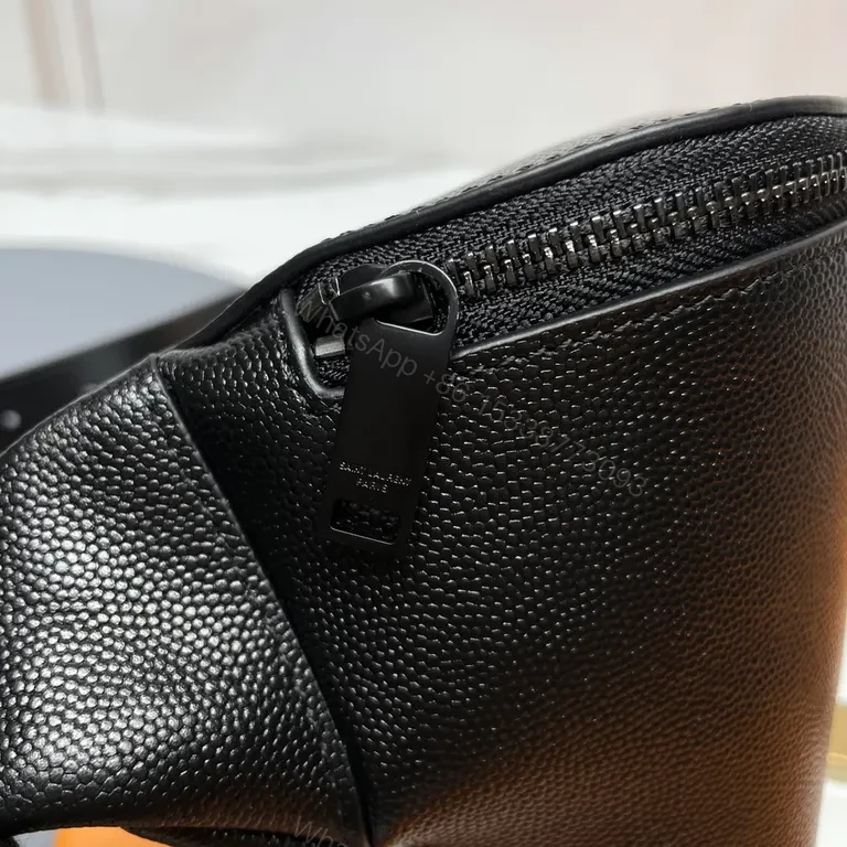 View 7 of Sleek Black Leather Belt Bag with Monogram Accent
