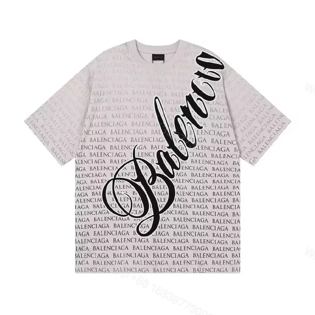 View 5 of Bold Monogram Tee: White Cotton with All-Over Black Script Pattern