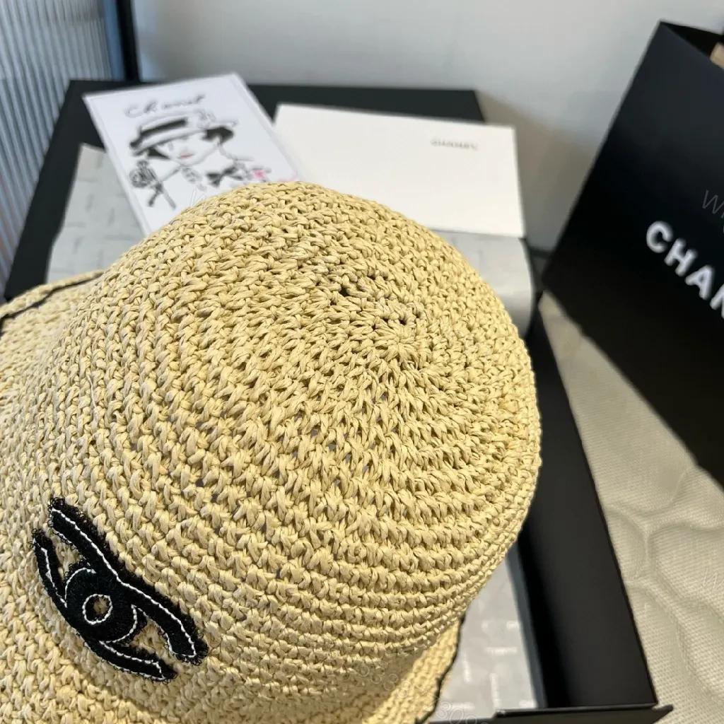 View 8 of Straw-Woven Hat: Couture Sun-Stapled Chanel-Style Brim
