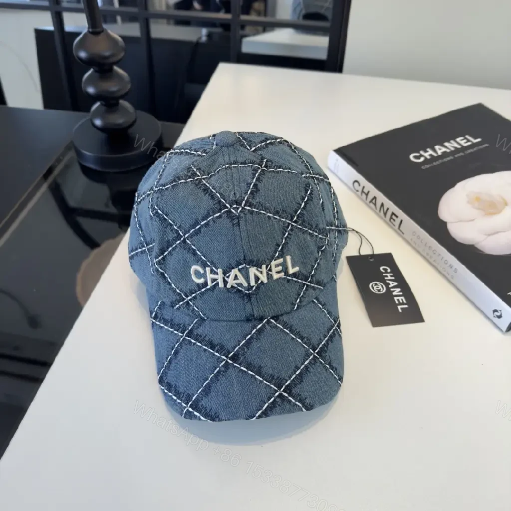 View 9 of Denim Blue Cap Quilt Stitched Diamond CHANEL Cap