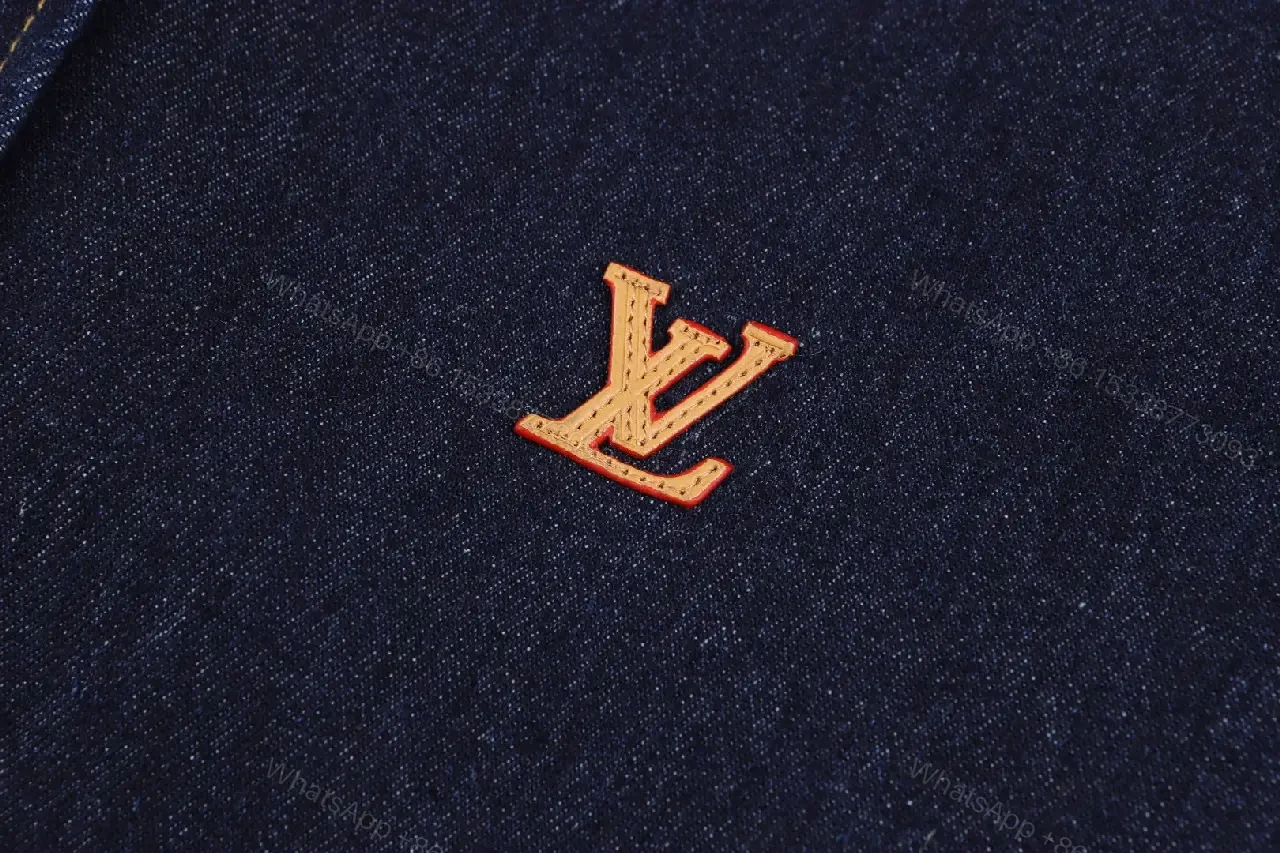 View 2 of Dark Indigo Denim Shirt, Classic Button-Down, LV Logo Embroidery