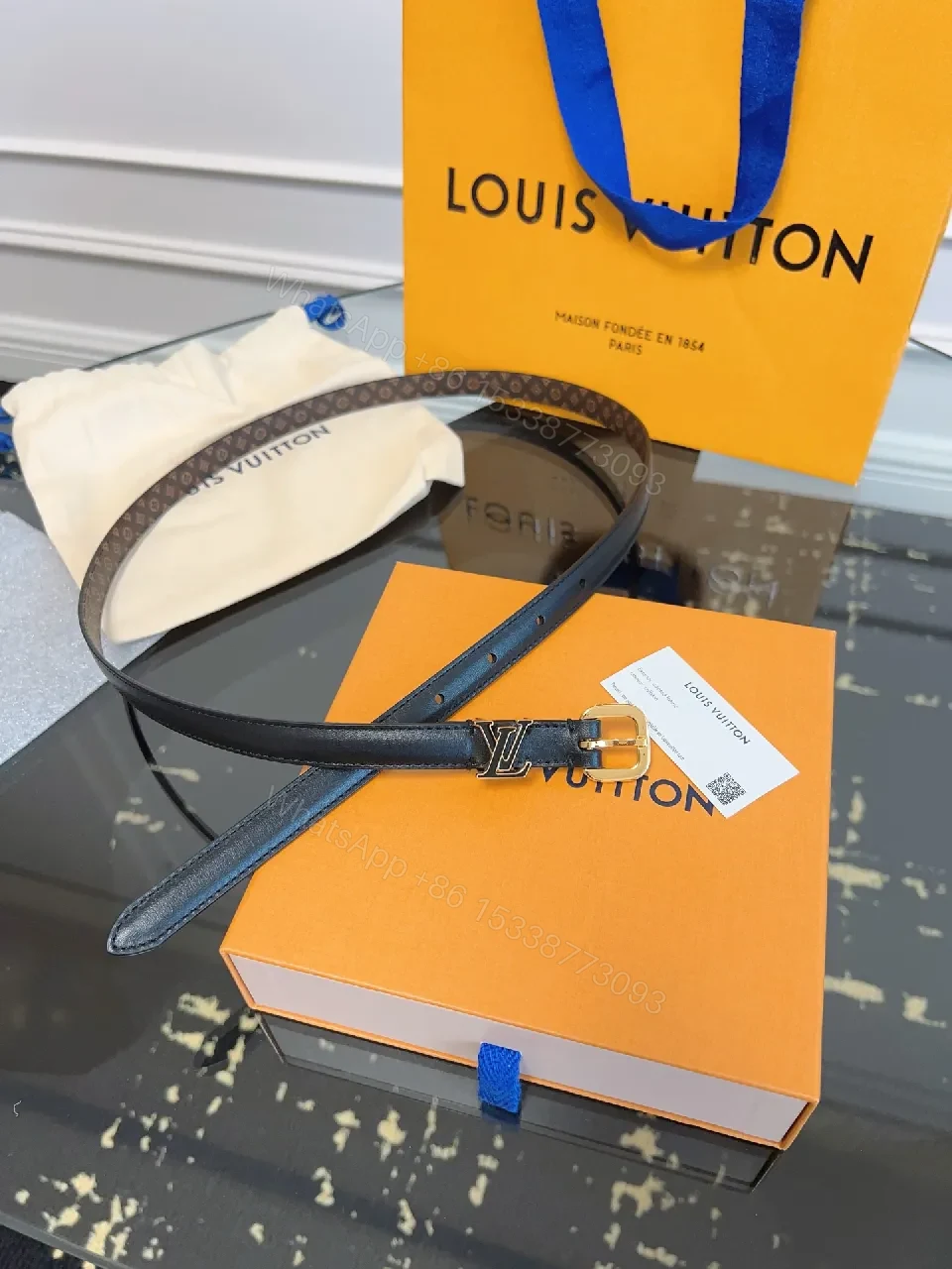 View 3 of Refined Black Leather Belt with Gold Buckle – Modern Luxury Style