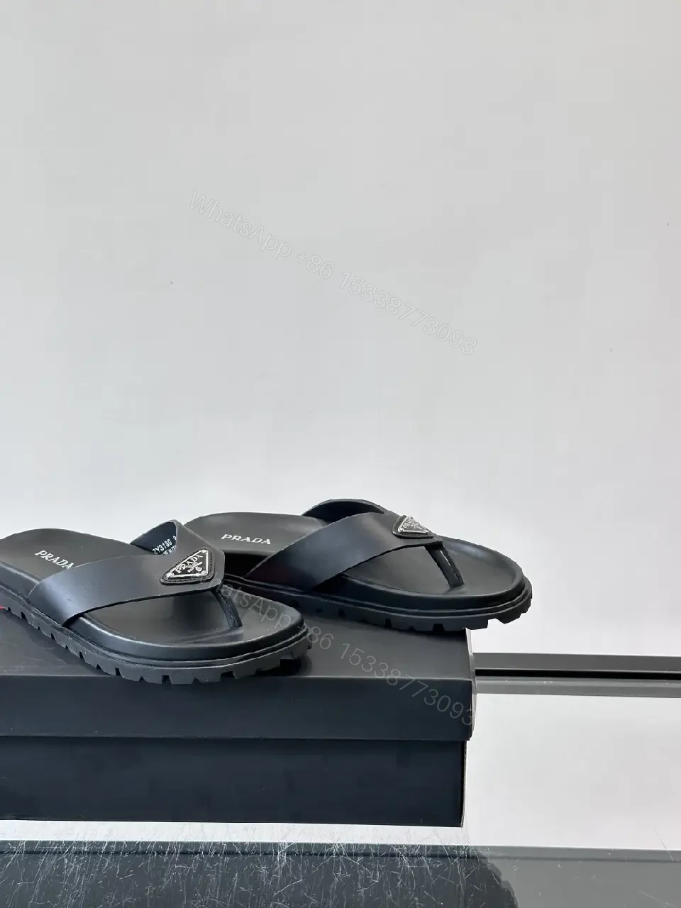View 2 of Black Leather Prada Flip-Flops Chunky Sole Slide