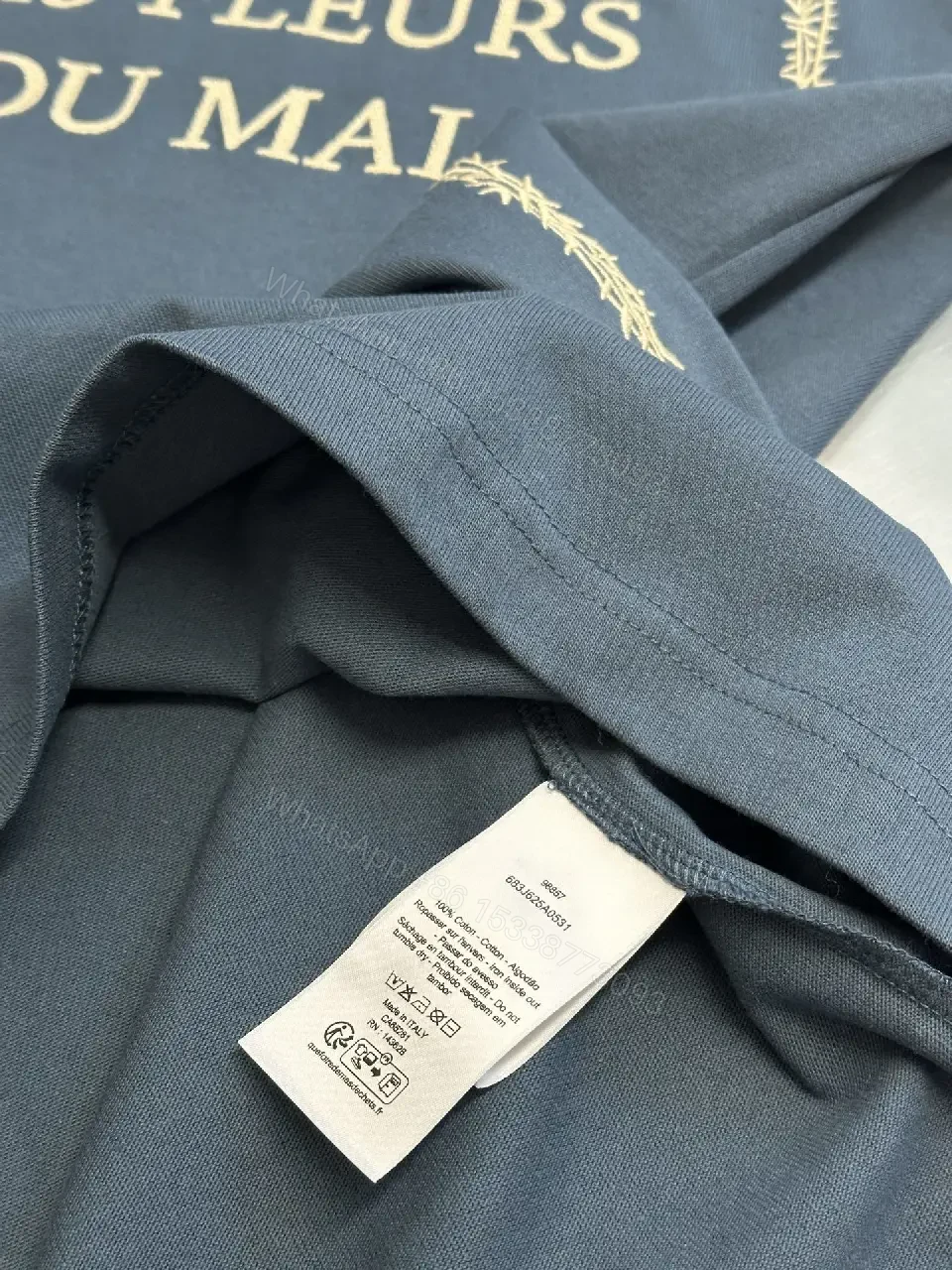 View 9 of Blue Cotton Tee: Framed Script Detail, Oversized Luxury Streetwear
