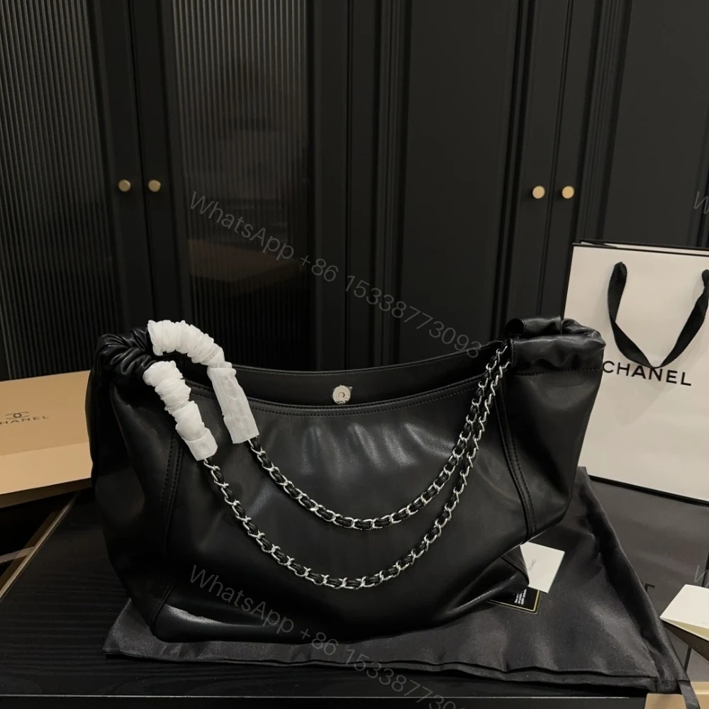 View 6 of Chanel Large Hobo Bag Black Leather Chain Strap 36Cm