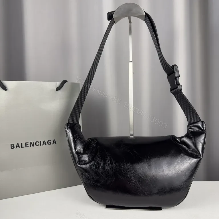 View 7 of Balenciaga Belt Bag: Black Leather, Compact Luxe Crossbody