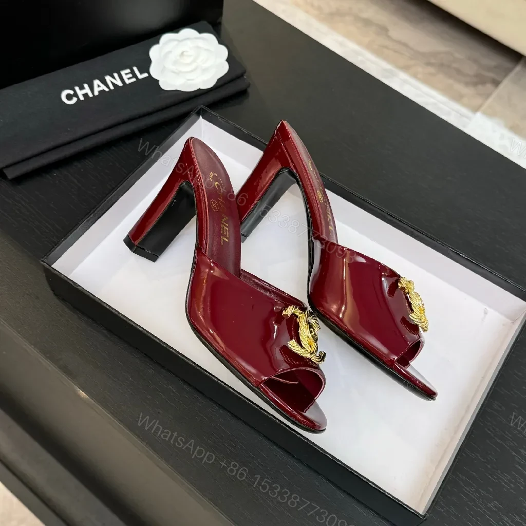 View 7 of Red Patent Slip-Ons: Gold Hardware, All-Day Comfort Mule