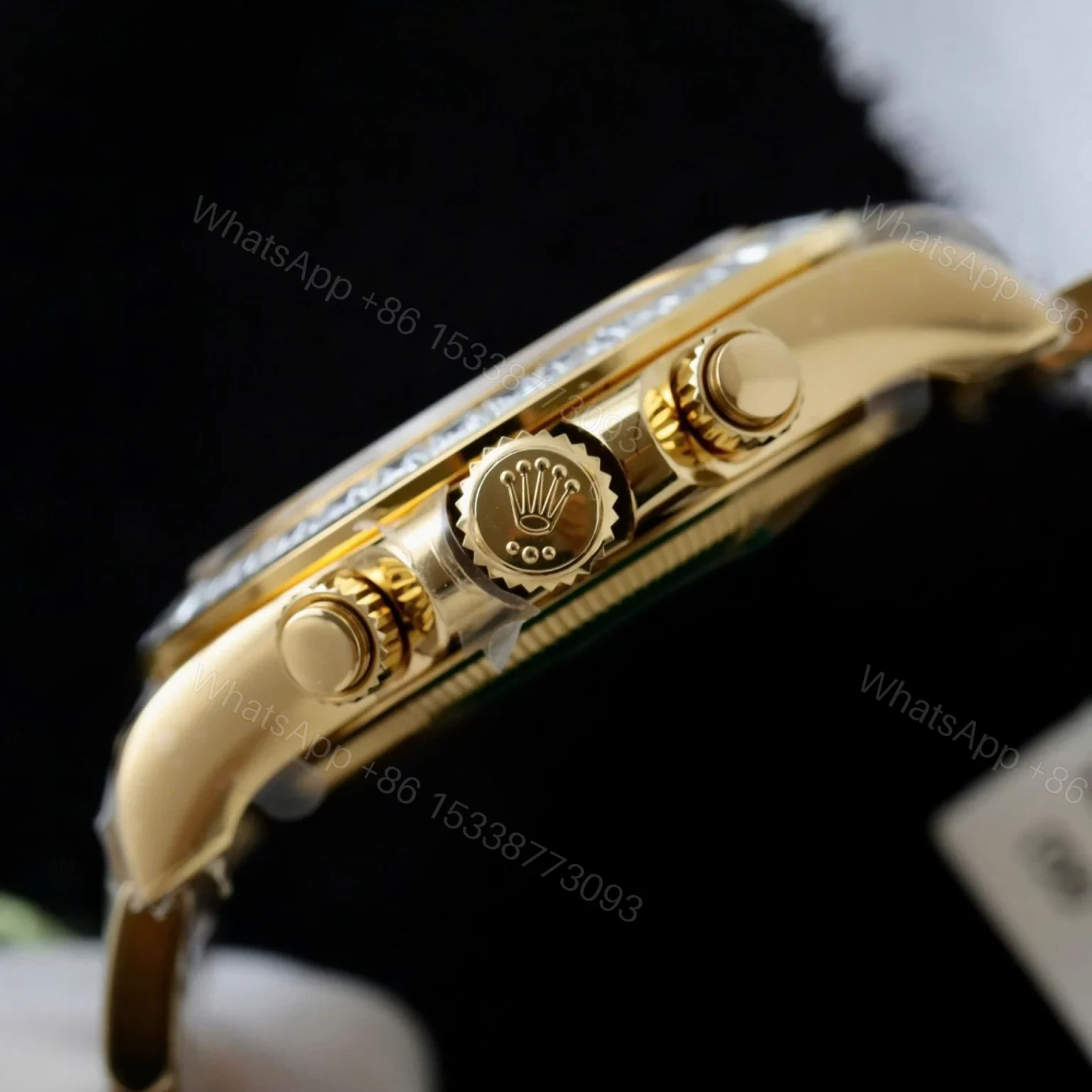 View 8 of Replica Rolex Cosmograph Daytona Meteorite Dial Gold Moissanite Baguette 40mm
