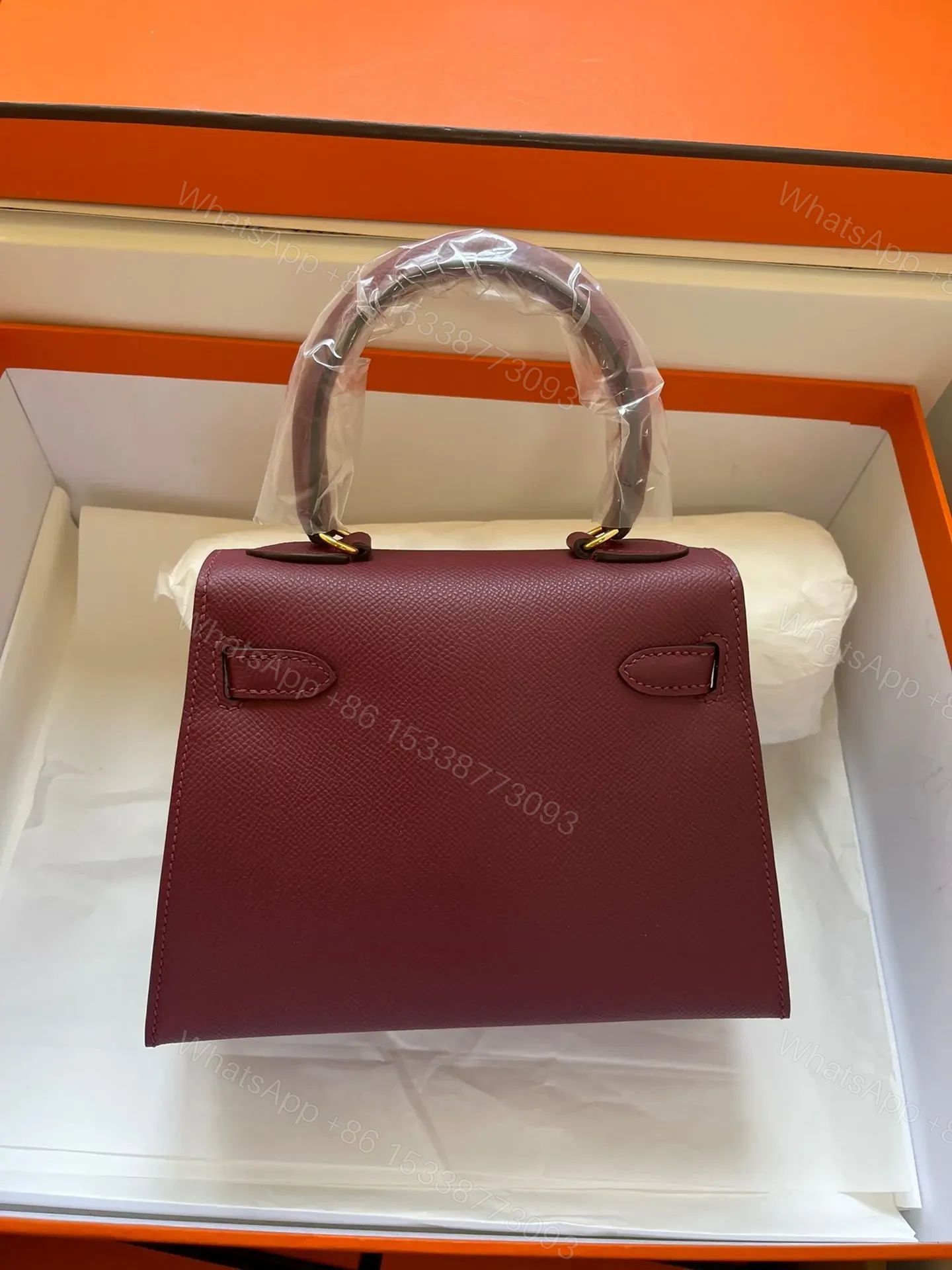 View 3 of HN MINI 20 BAG IN GARNET RED WITH GOLD HARDWARE
