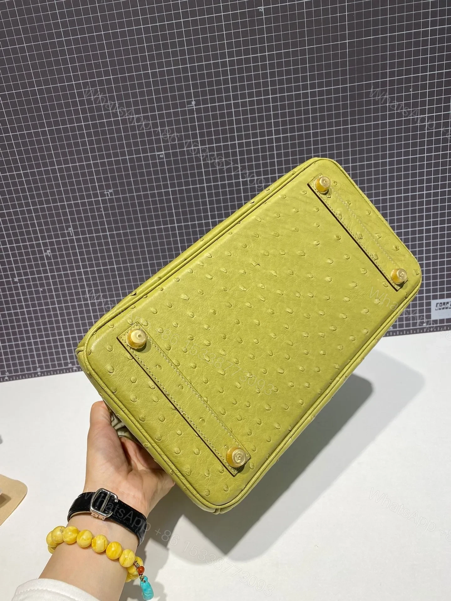 View 7 of HN 30CM LIME OSTRICH LEATHER GOLD HARDWARE