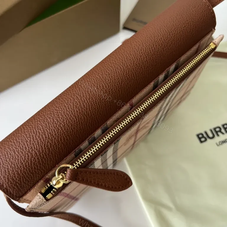 View 4 of Burberry Plaid Crossbody Bag - Cognac Leather, Signature Check