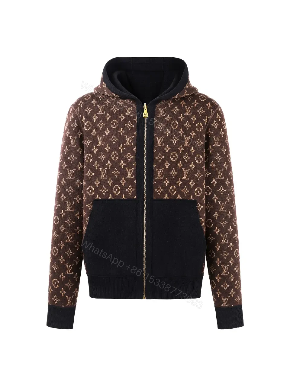 View 9 of Cozy Black Knit Zip Hoodie with Luxe Details