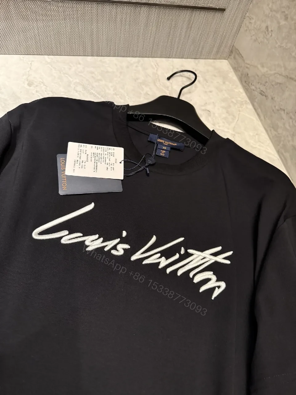 View 10 of Black Cotton Tee with Signature Brushstroke Logo, Modern Fit, Premium Comfort