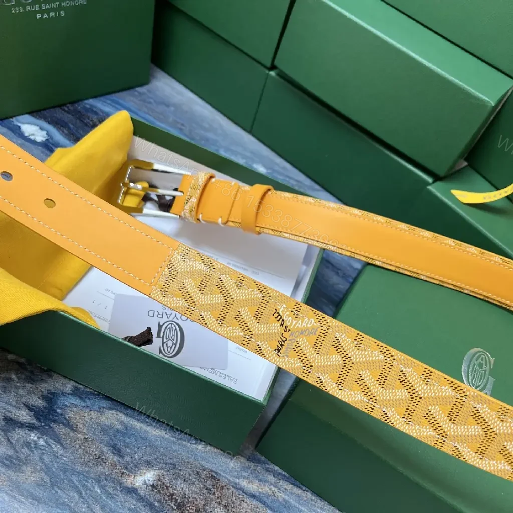 View 9 of Citrine Tan Pattern Belt: Calfskin, Goyard-Style Chevron Luxury