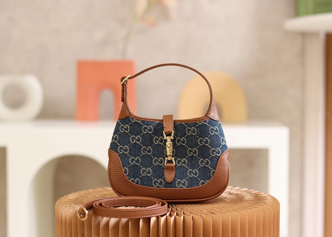 Gucci原單Jackie 1961牛仔GG老花迷你包 焦糖皮革拼接輕巧款 — view 1