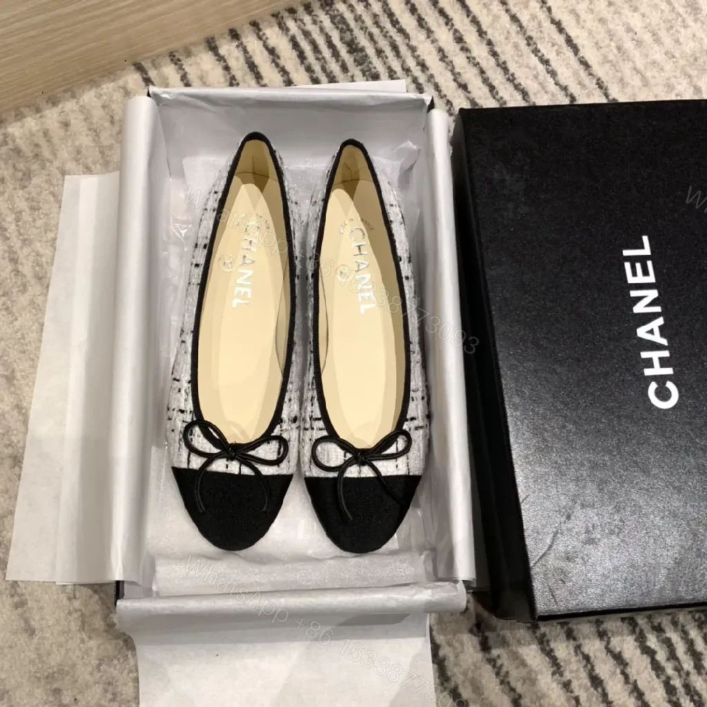 View 2 of Tweed Cap-Toe Ballet Flats - Subtle Texture, Polished Silhouette