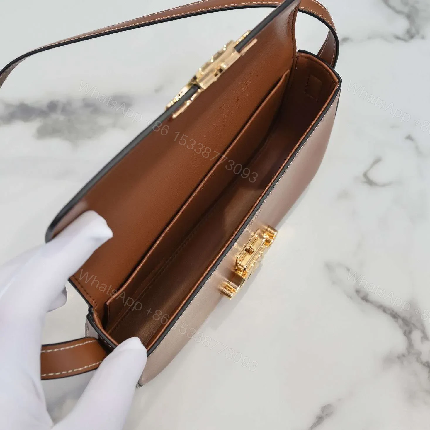 View 3 of Celine Triomphe Brown Handbag Super Premium Super Smooth Leather 20x12cm