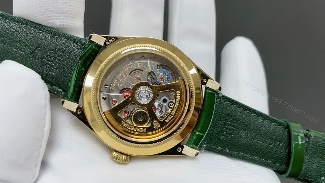 View 6 of Rolex Perpetual 1908 Green Guilloche Dial Leather Strap Edition 39mm 52508 RG-1908-GREEN-52508