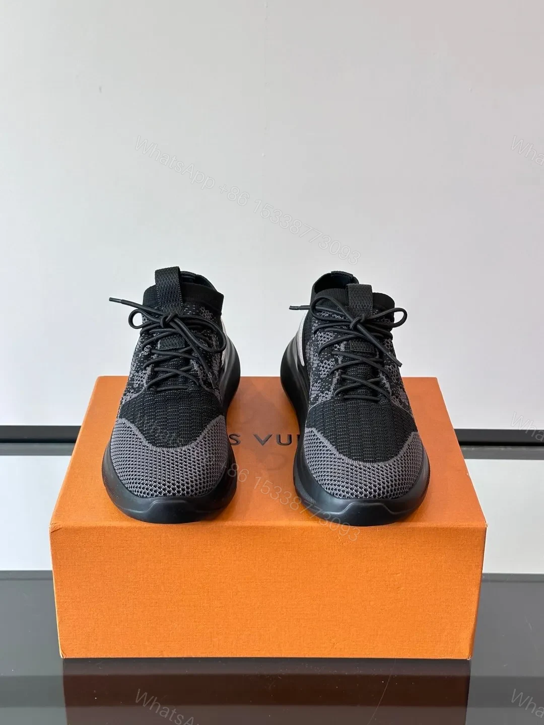 View 2 of LV Men Black Knit Fabric Sneakers
