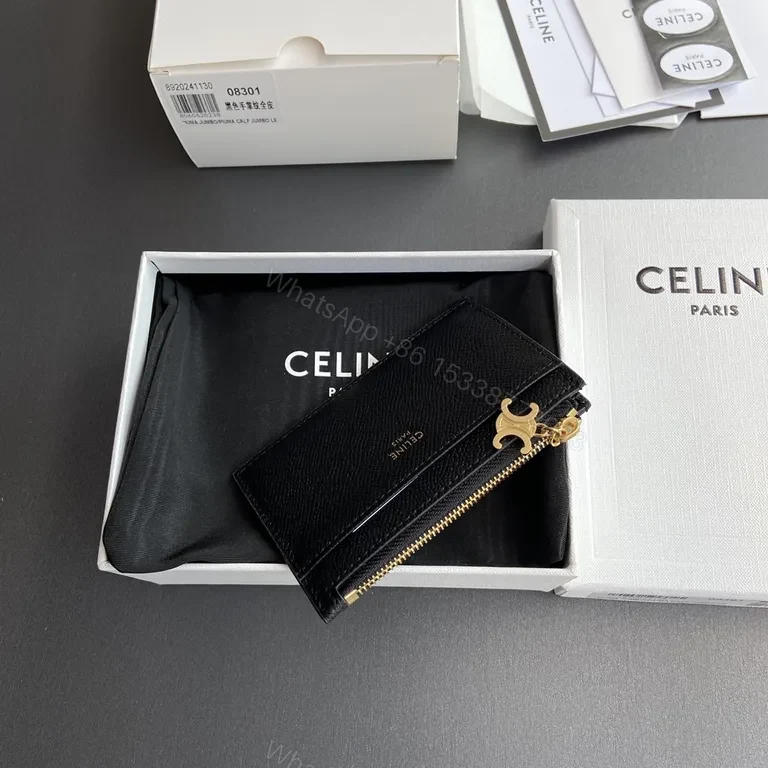 View 9 of Black Calfskin Cardholder with Gold Hardware