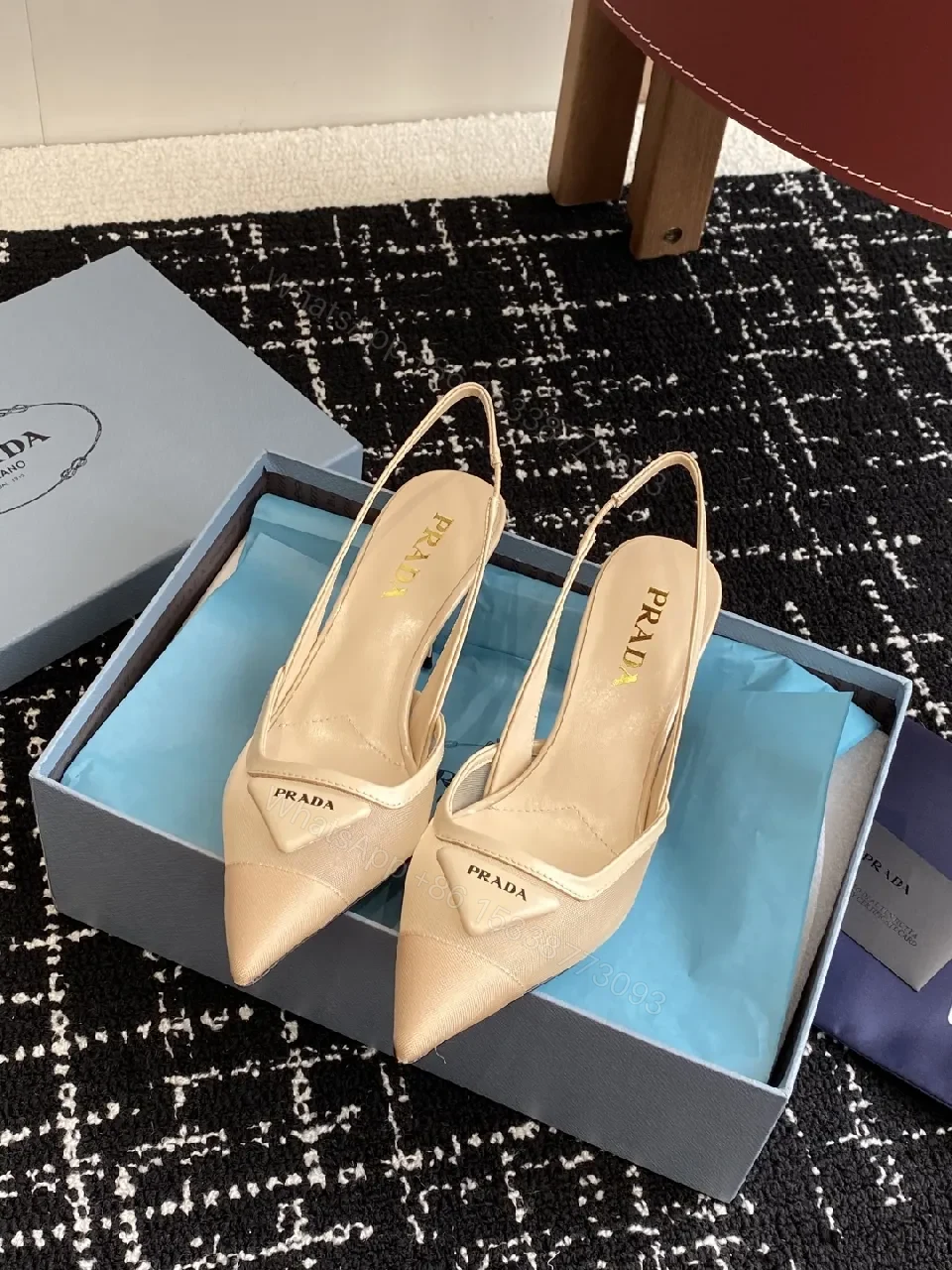 View 3 of Elegant Leather Slingbacks with Triangle Logo Detail