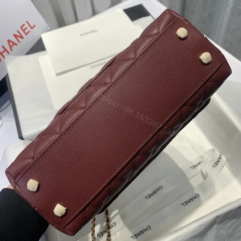 View 8 of Burgundy Quilted Leather Handbag with CC Turn-Lock