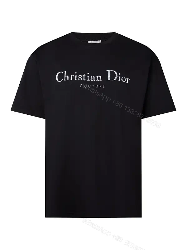 Chic Black Cotton Tee with Subtle Metallic Logo, Luxury Everydaywear — view 1