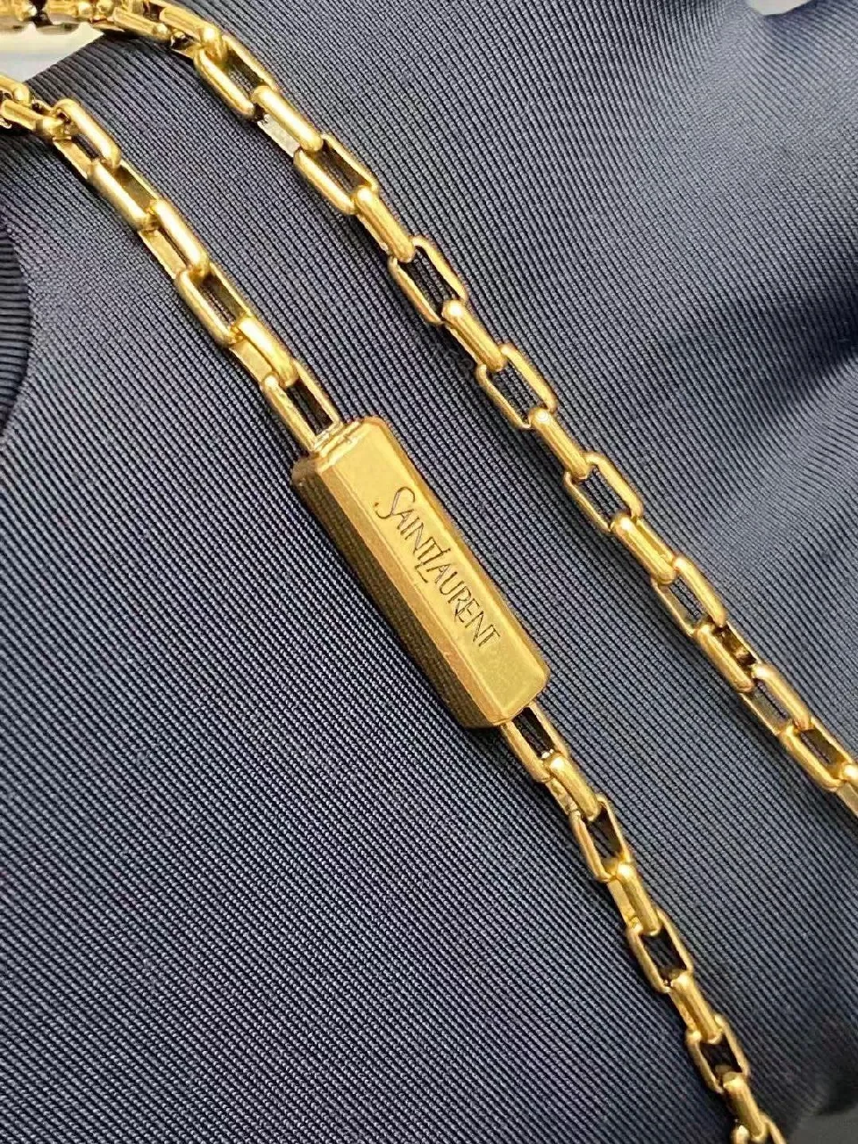 View 5 of Black Leather Shoulder Bag with Gold Chain Strap
