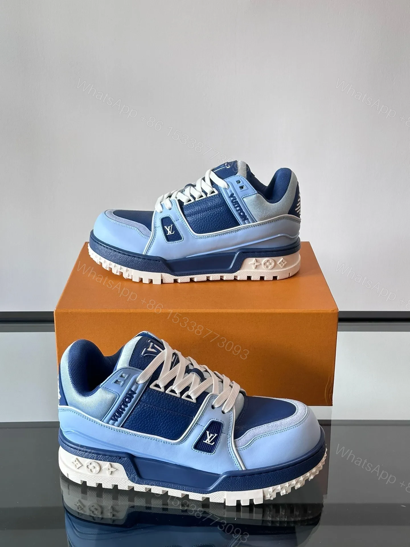 View 4 of LV Men Light Blue Leather Sneakers