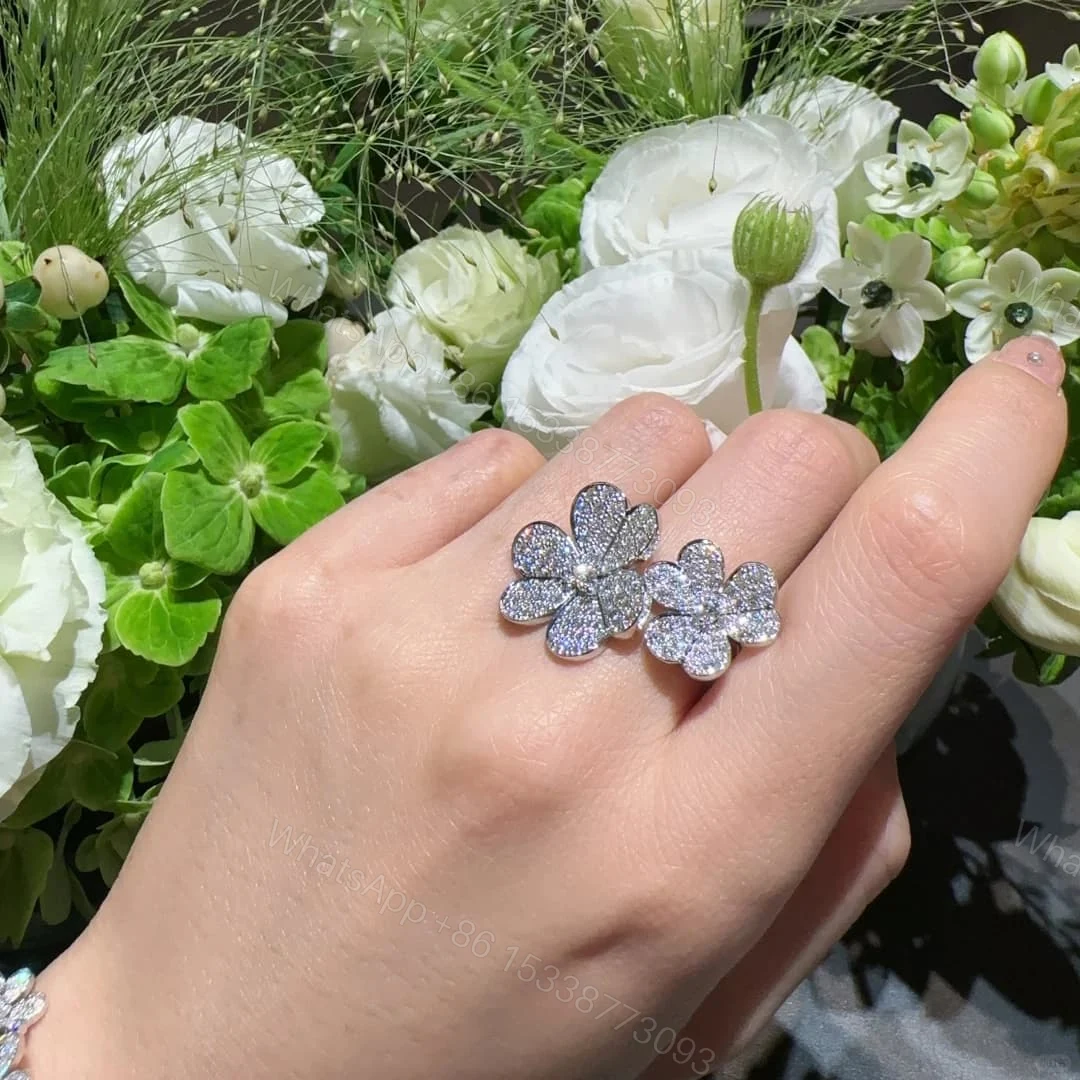 View 3 of Van Cleef Arpels 18K White Gold Frivole Between The Finger Ring Pave Diamonds VCARB67500