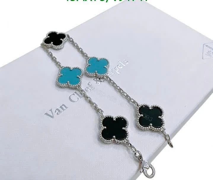 View 5 of Van Cleef Replica Alhambra Onyx & Agate Bracelet VF963