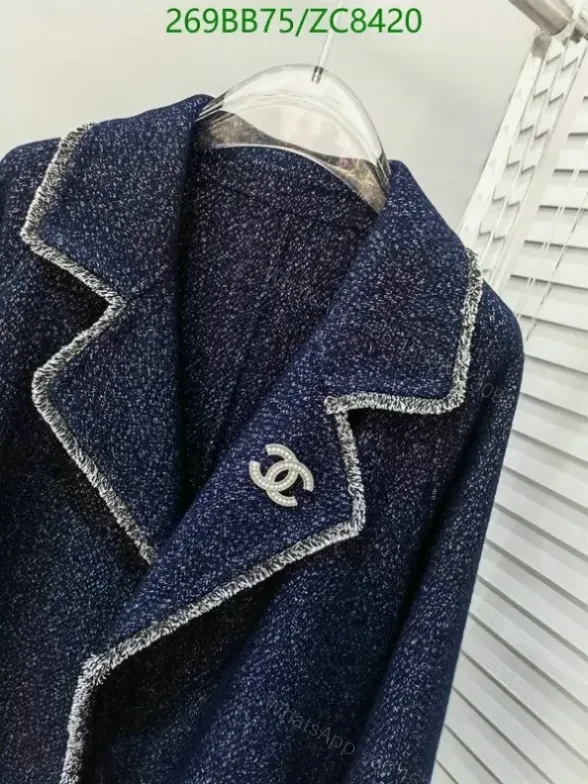 View 3 of Chanel Women’s Long Wool Coat ZC8420 in Night Blue