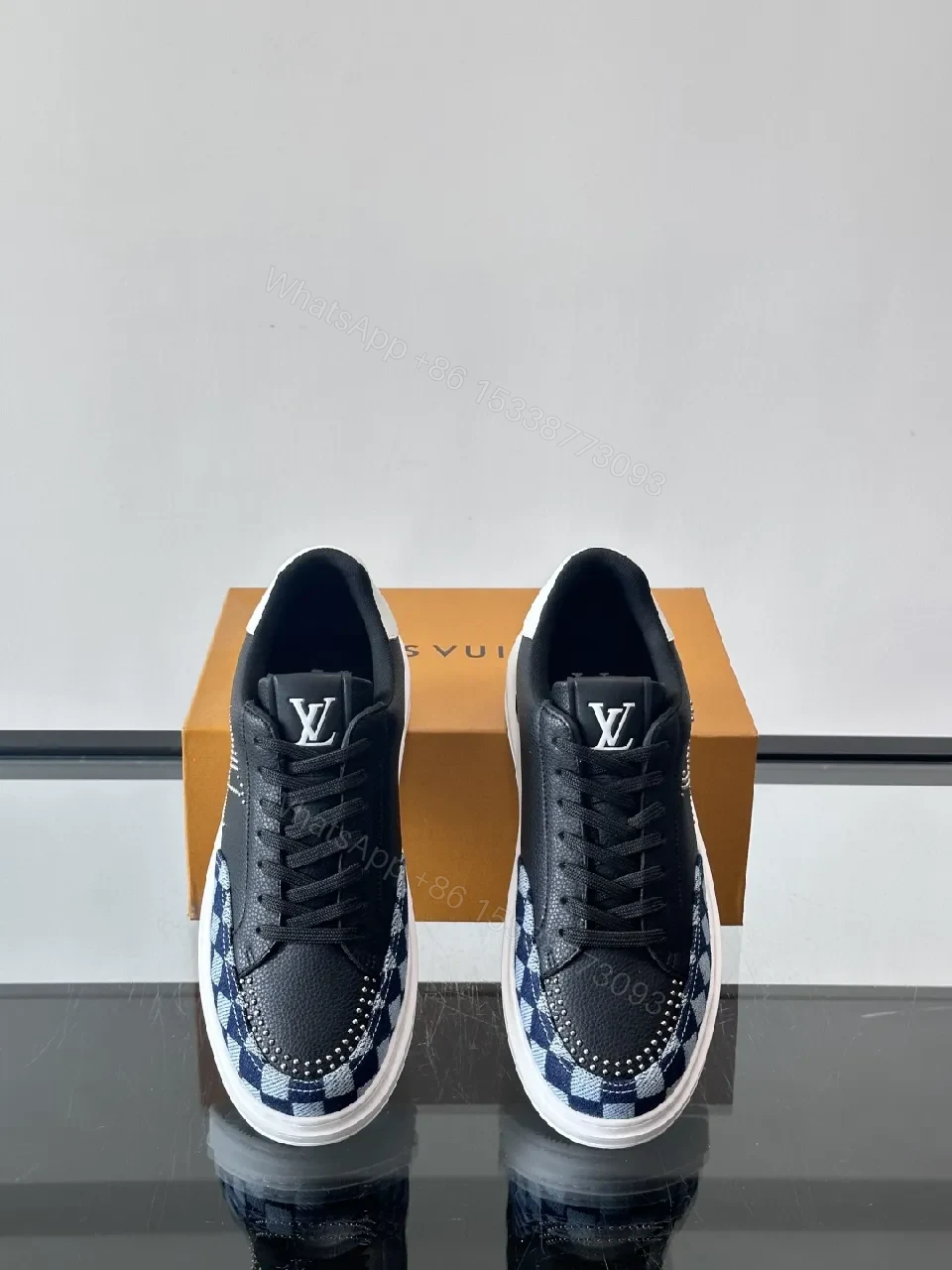 View 5 of Bold Checkerboard Tech Trainers, Leather Panels, LV Motif Sneakers