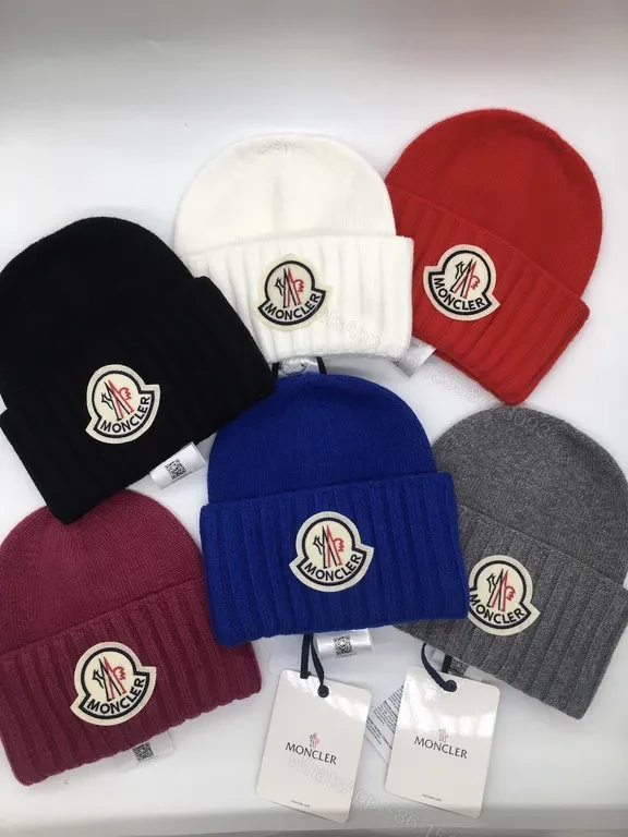 View 3 of Rich Burgundy Moncler Knit Beanie â€” Lux Warmth, Subtle Logo