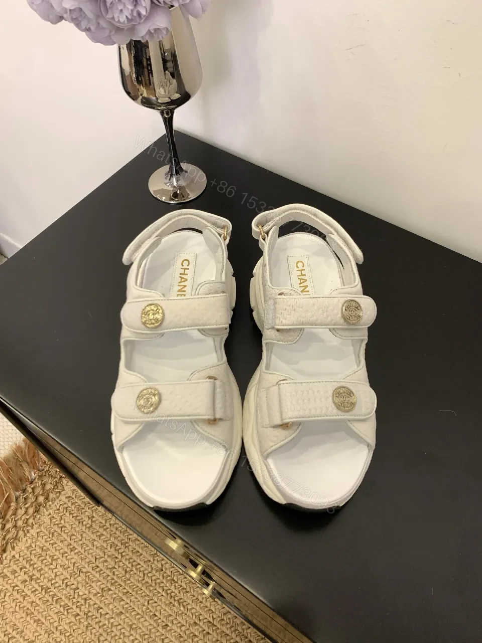 View 6 of White Uppers Platform Sandals: Elevated Comfort & Signature Detailing