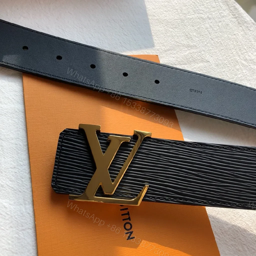 View 4 of Lux Leather Belt: Textured Black, Gold Buckle, Modern Chic