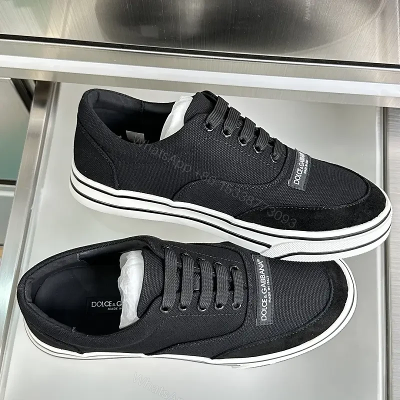Black Canvas Sneakers with White Sole, Dolce & Gabbana style, Casual Athletic Shoes — view 1