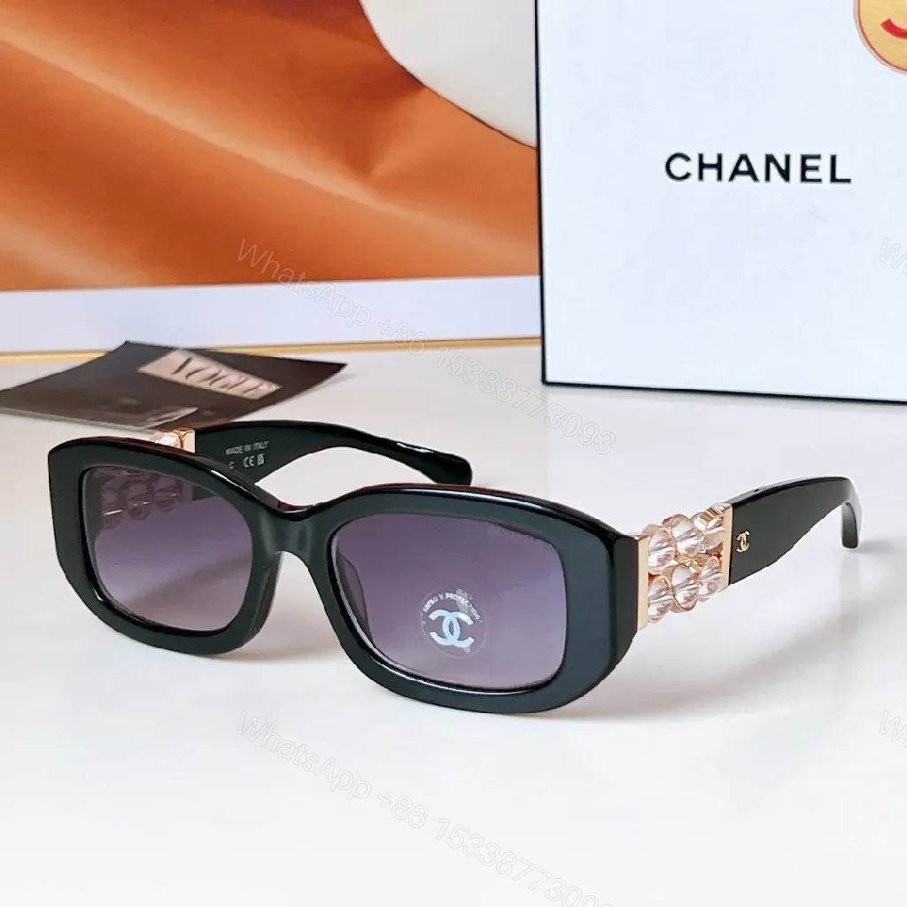 View 3 of Oversized Square Sunglasses: Black/White + Rose-Gold Chain Luxe Frame