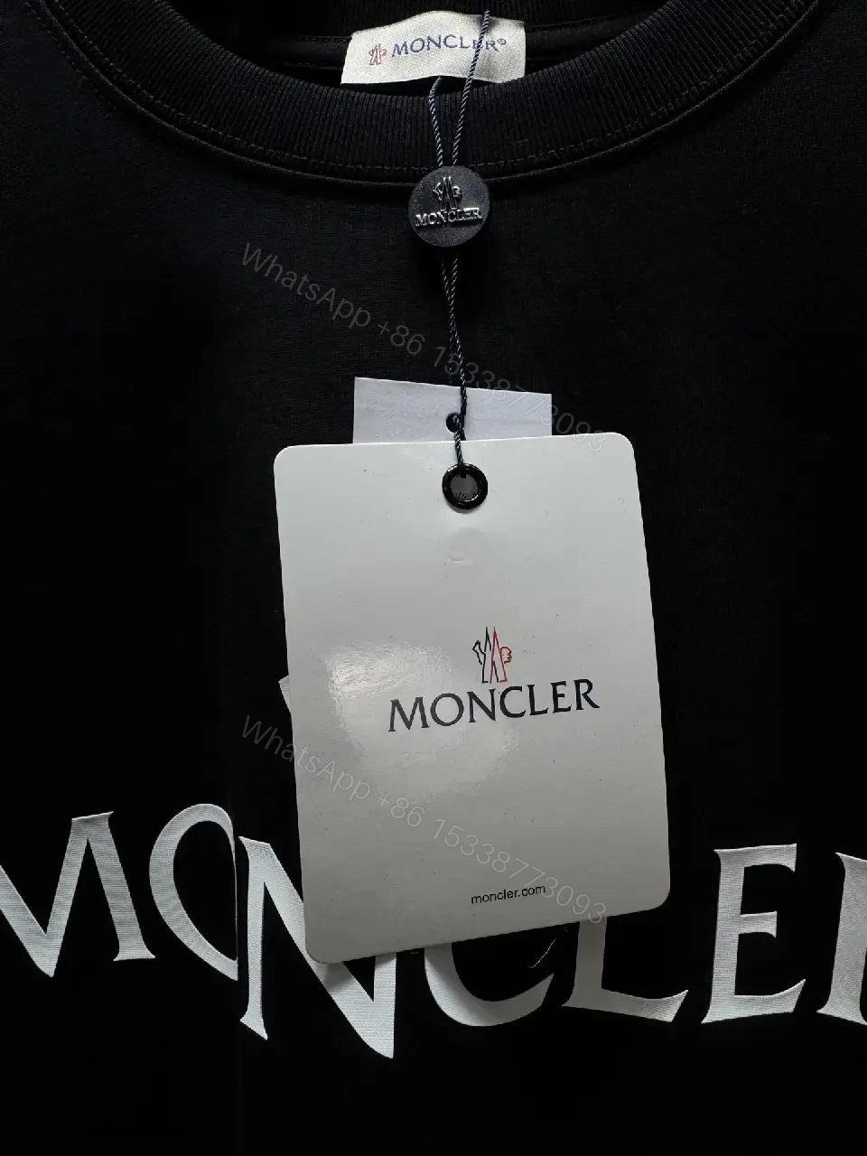 View 6 of Black Cotton Tee, Minimalist Moncler-inspired Logo, Everyday Luxe, Crew Neck T-Shirt