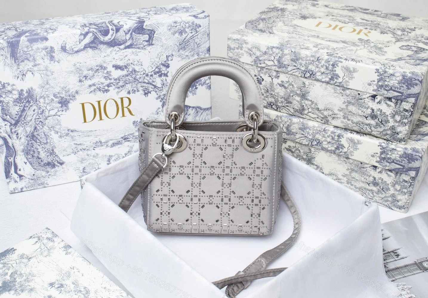 View 2 of Lady Dior Embellished Cannage Satin Mini