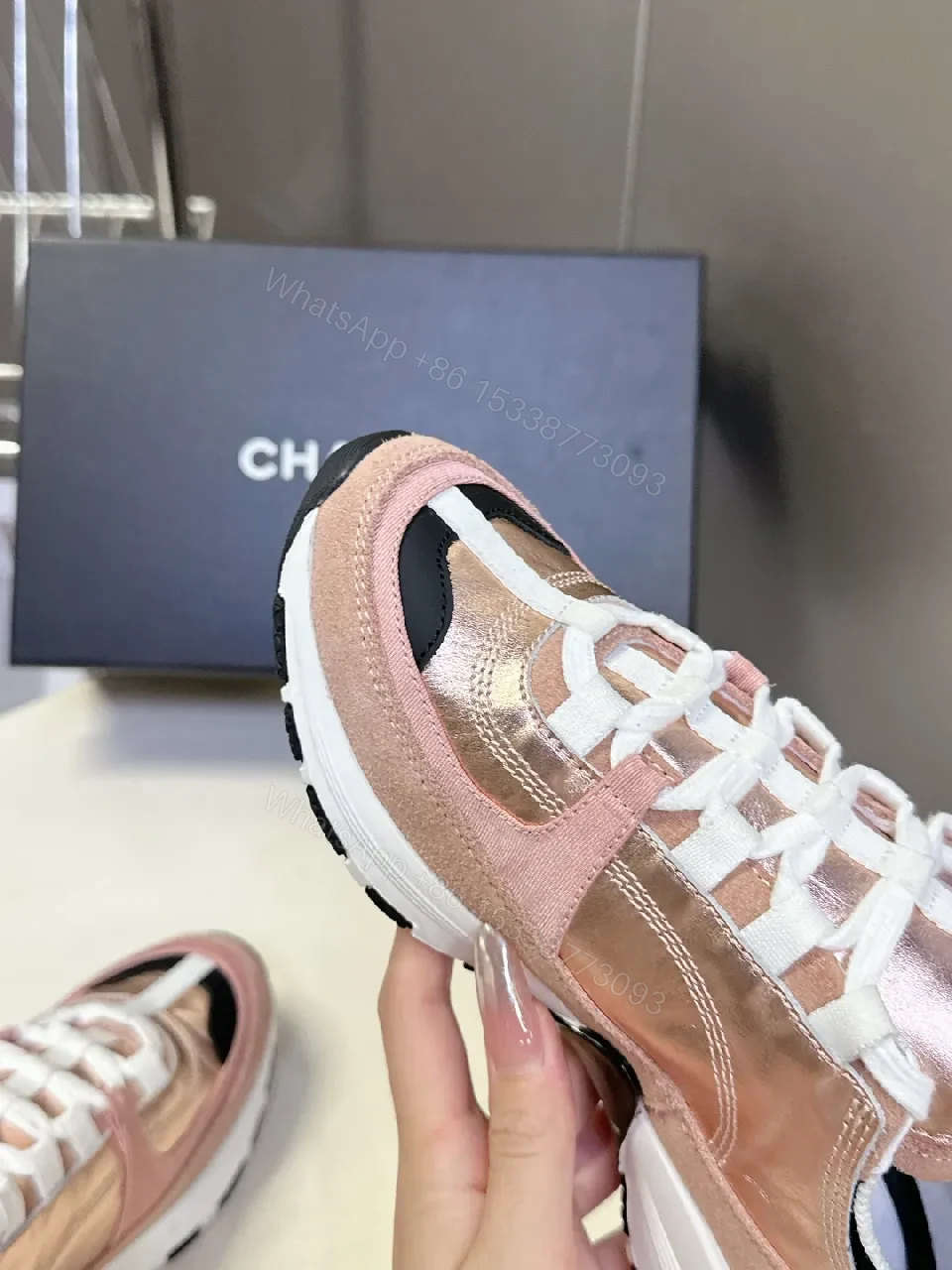 View 6 of Metallic Rose-Pink & White Sneakers: Couture-Style Everyday Luxury