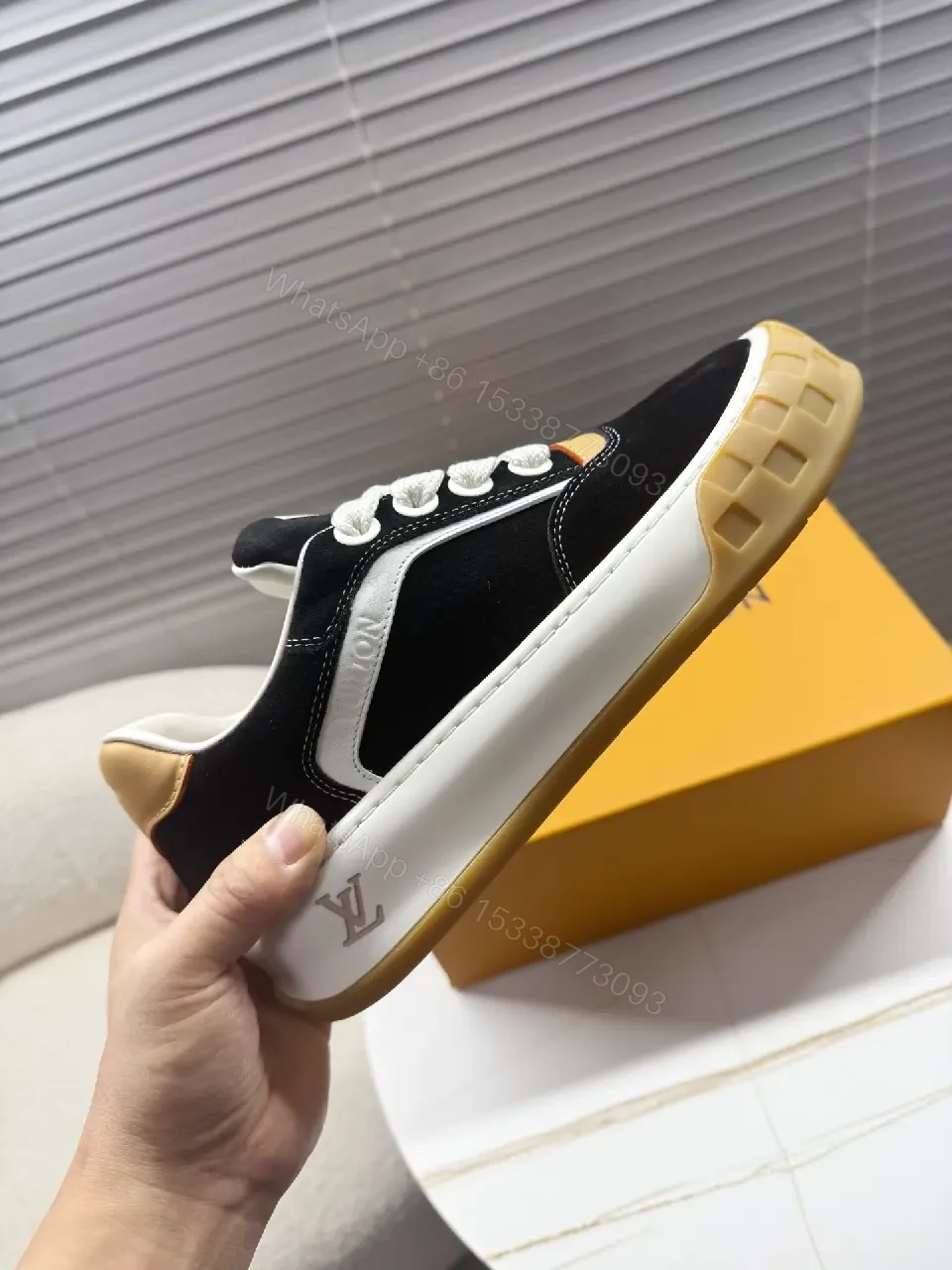 View 6 of Bold Suede Leather High-Top Sneaker with Monogram Accents