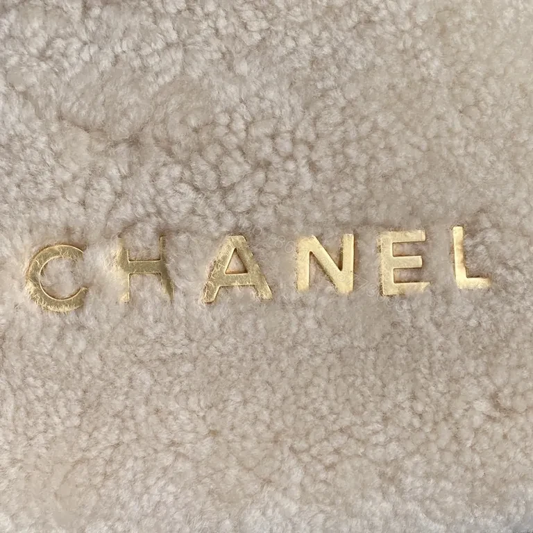 View 2 of Cream Sherpa Mini Bag with Gold Chain - Chanel-Inspired Luxe