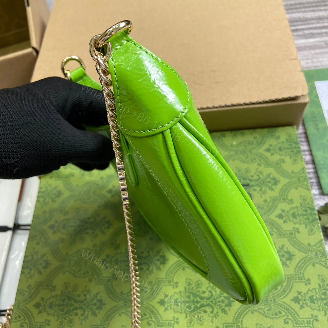 View 3 of JACKIE NOTTE MINI BAG 19 IN LIME GREEN CRACKED LACQUER CALFSKIN GOLD HARDWARE