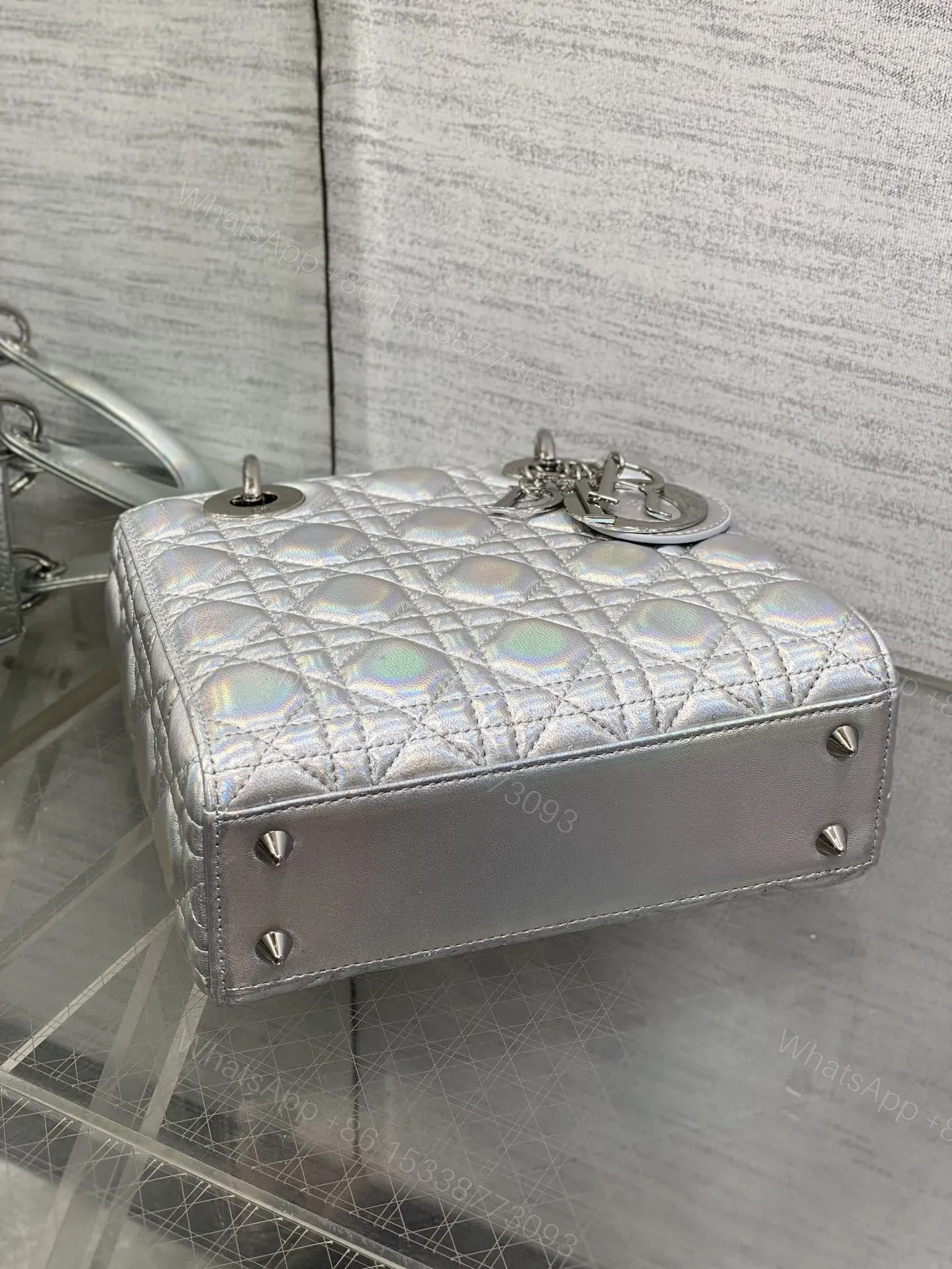 View 5 of Christian Dior metallic silver Cannage lambskin