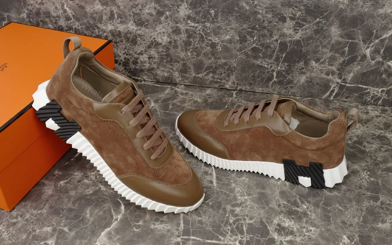 View 2 of Brown Leather & Suede Runner Shoes: Modern Cushioned Comfort
